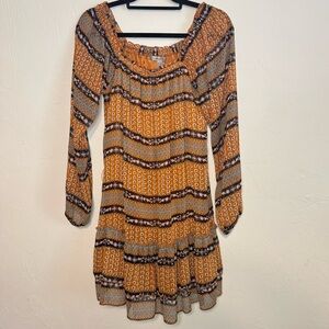 American Rag Women’s Small Orange Ditsy Floral Boho Belted Off Shoulder Dress